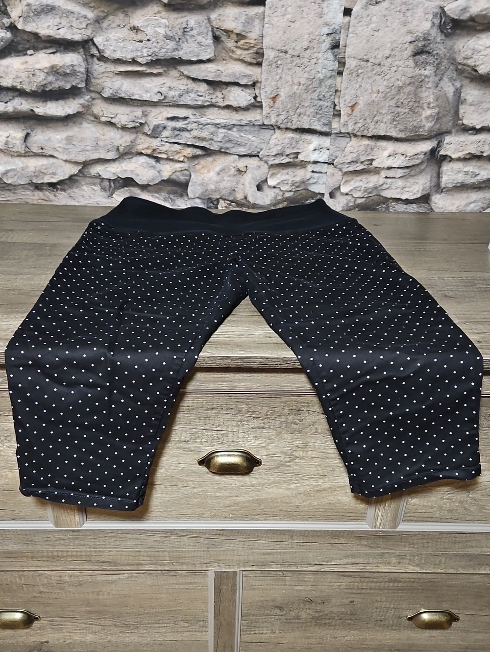 Indigo Black Capris with White Polka Dots